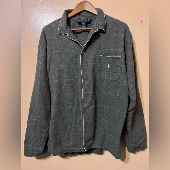 Gray and white striped flannel like pajamas top from POLO Ralph Lauren size m - Picture 8 of 9